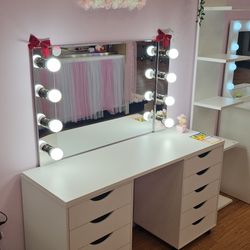 Makeup Vanity Table With Mirror Light Bulbs 