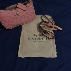 Pink coach bag removable strap