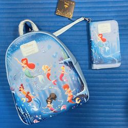 Loungefly Disney Ariel Little Mermaid and her Sisters Mini Backpack and Matching Wallet - NWTs 