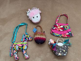 Douglas Purse LOT Sassy Pet Saks Kids Purse Cuddly Toys & Aurora Unicorn Purse