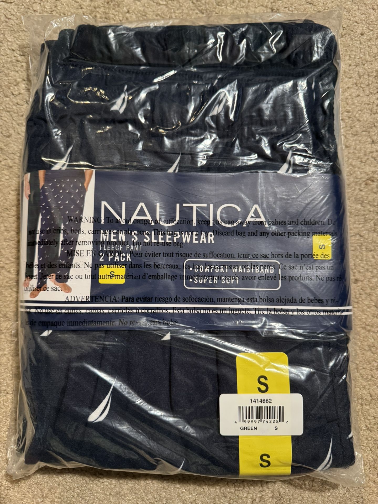 BRAND NEW WITH TAGS NEVER WORN Nautica Men’s Sleepwear Fleece Pants Size S Small 2-Pack