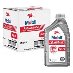 Mobil Full Synthetic High Mileage Motor Oil 0W-20, 1 Quart (6-pack) (125203)
