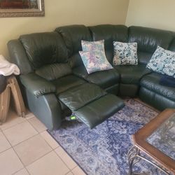 3 sectional leather sofas, hunter green.