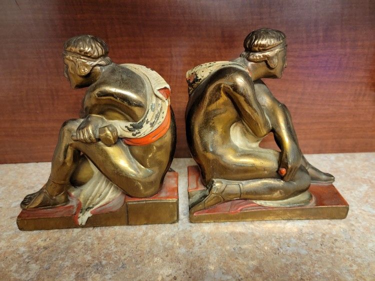 Very Rare 1920s Pompeian Bronze 6”x7”x3” Roman Greek Hammer Thor Bookends

