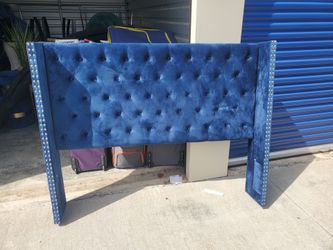 Blue Velvet Tufted Wingback Headboard