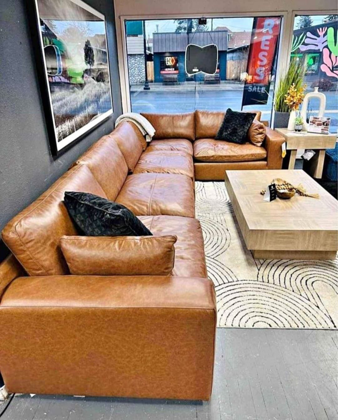 Emilia Caramel Leather 5pc Modular Sectional