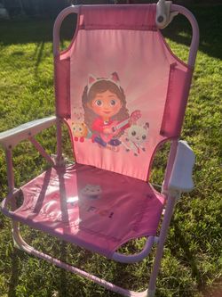 Kids Folding Beach Chair with Umbrella – Pink Cat Theme