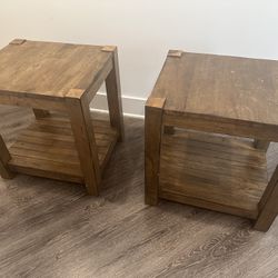 Solid Wood Nightstands – Set of 2 – Rustic Brown Bedside Tables with Storage Shelf