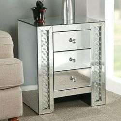Glam End Table Or Nightstand With 3 Drawers Mirror And Faux Crystals Firm Price $390 Financing Available