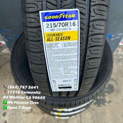 215/70R16 Goodyear assurance all season toda temporada Set of Tires Installed and Balanced Set de Llantas Nuevas Instaladas y Balanceadas