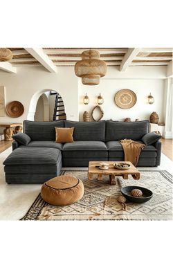 Vesgantti 108" Cloud Couch for Living Room, Deep Seat Sectional Modular Sofa with Ottoman, Double Cushion Corduroy L Shaped Sofas Set Easy Rearrange f
