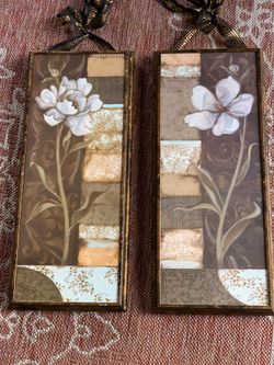 20” X 9” Brown White Flower Wall Decor Pair