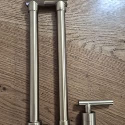 Wall Mount Pot Filler Faucet Double-Handle Folding Kitchen Restaurant Sink with Dual Joint Swing Arm Commercial in Gold