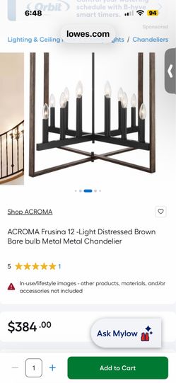 ACROMA Frusina 12 -Light Distressed Brown Bare bulb Metal Metal Chandelier