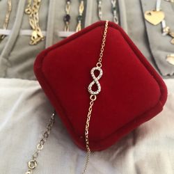 14kt Pulsera Para El Tobillo ♾ Con Piedra CZ 11 Pulgadas Largo