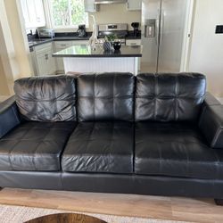 Modern Black Leather Sofa + Oversized Chair Set