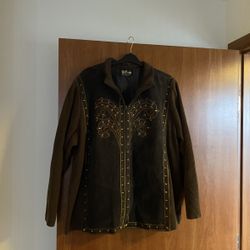 Vintage Bob Mackie Wearable Art Embroidered Suede  Leather Knit  Jacket 3XL