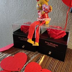 Elegant Acrylic Jewelry Box With Preserved Red Rose 