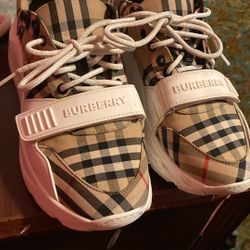 Burberry  Check, Suede and Leather Sneakers