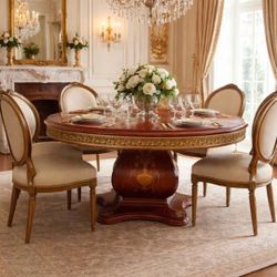 French Louis XVI Rosewood Round Hand-Adorned Pedestal Dining Table