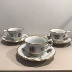 Vintage Small Bone China Coffee Cups & Saucer Set Of 3 Made In England