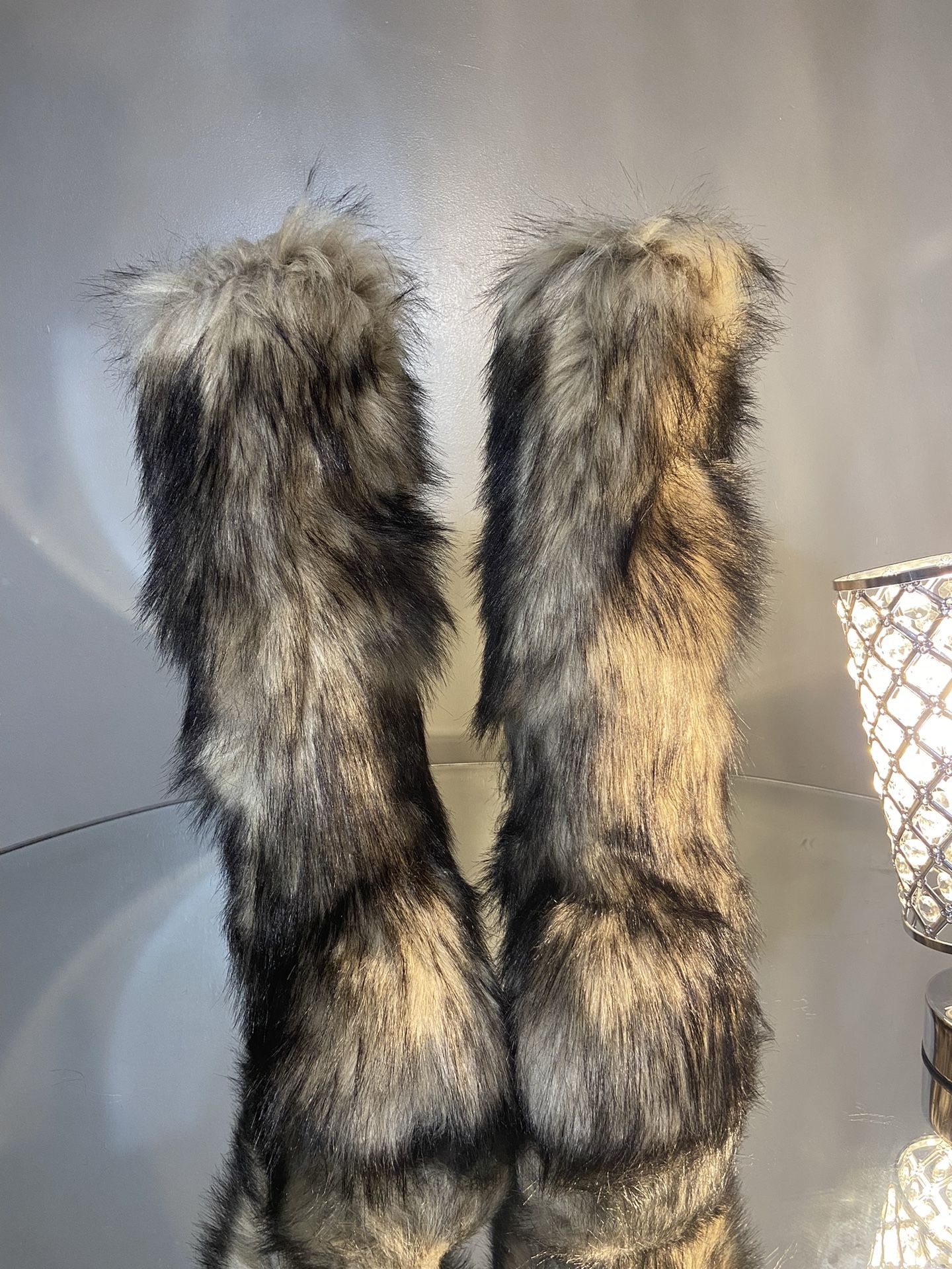 Beige Faux Fur Knee Boots Sizes 7, 8.5,9 (message True Size When Ready To Order)