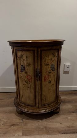 Vintage Wood Wine Cabinet with Bottle and Glass Storage