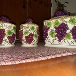  Vintage Grape Kitchen Canister Set – Coffee, Sugar & Large Storage