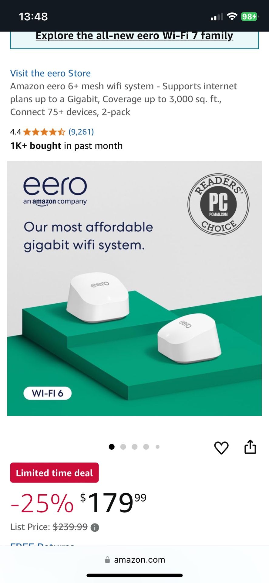 EERO 6 mesh wifi router - Supports internet plans up to 900 Mbps. 1 month old