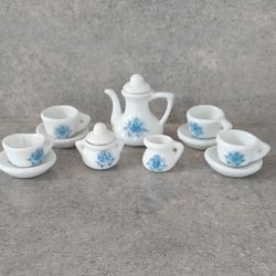 Blue Rose Flower Childs Miniature Toy Doll Porcelain China Tea Set Japan 13 Pc