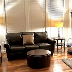 Dark Faux Leather Couch