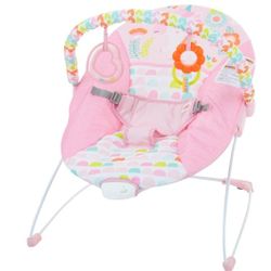 Bright Starts Baby Bouncer Soothing Vibrations Infant Seat - Removable -Toy Bar, Nonslip Feet, 0-6 Months Up to 20 lbs (Fancy Fantasy, Pink Unicorn)