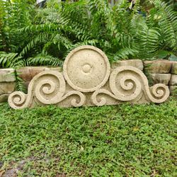 4FT Concrete Scroll Architectural Pediment Accent Wall Topper Garden Ornament