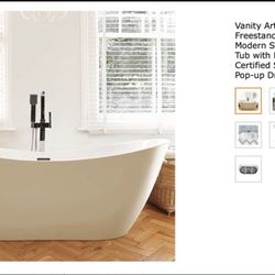 Vanity Art 70 Inch Freestanding Acrylic Bathtub Modern Stand Alone Soa 