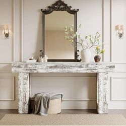63-Inch Long Console Table, Farmhouse Wooden Sofa Table Behind The Couch, Narrow Entryway Table(Distressed White)