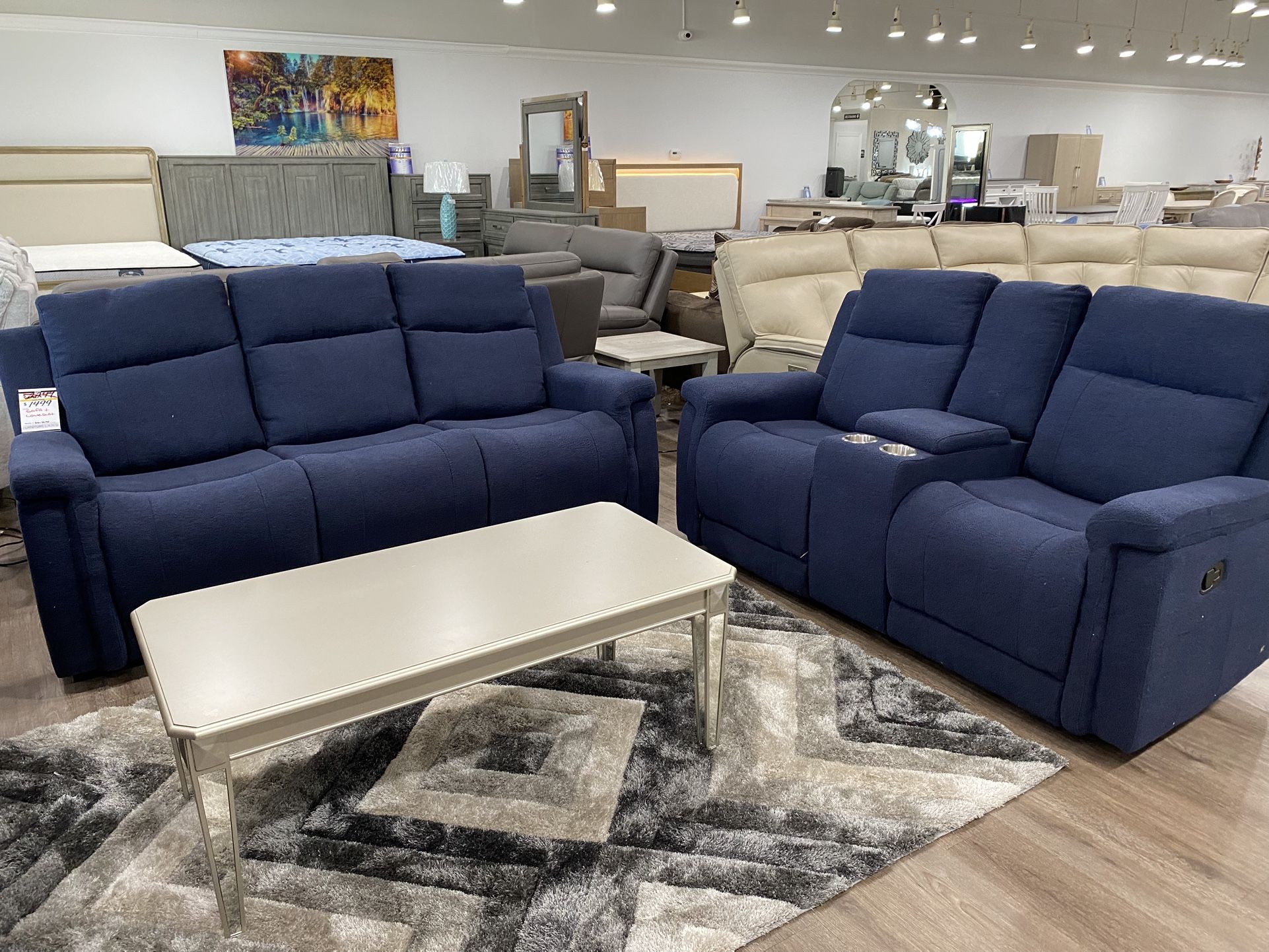 NAVY BLUE RECLINING SOFA & LOVESEAT LIVING ROOM SET ON SALE OFFER ENDS 11/30!!***