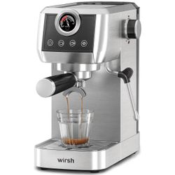wirsh Espresso Machine, 20 Bar Semi-Automatic Espresso Maker with Pressure Gauge, Steam Wand