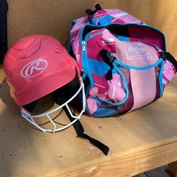 Girl’s softball helmet and backpack 