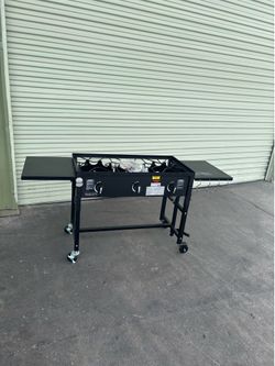 87,000 BTU Outdoor Camping Propane Triple Burner Stove Cooking Station with Folding Side Shelves