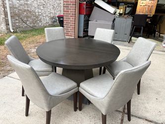 Round Dining Table with 6 Upholstered Chairs