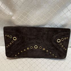 BANANA REPUBLIC Brown Suede Clutch/Purse/Handbag with Gold Tone Studs/Grommets