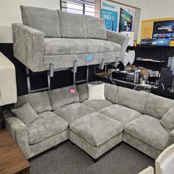 Brand New Sectional 4 Pcs Corduroy Fabric $649 Add Sofa Bed $399 