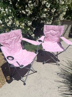 Pink Folding Camp Captain Chairs with Cup Holders – Set of 2