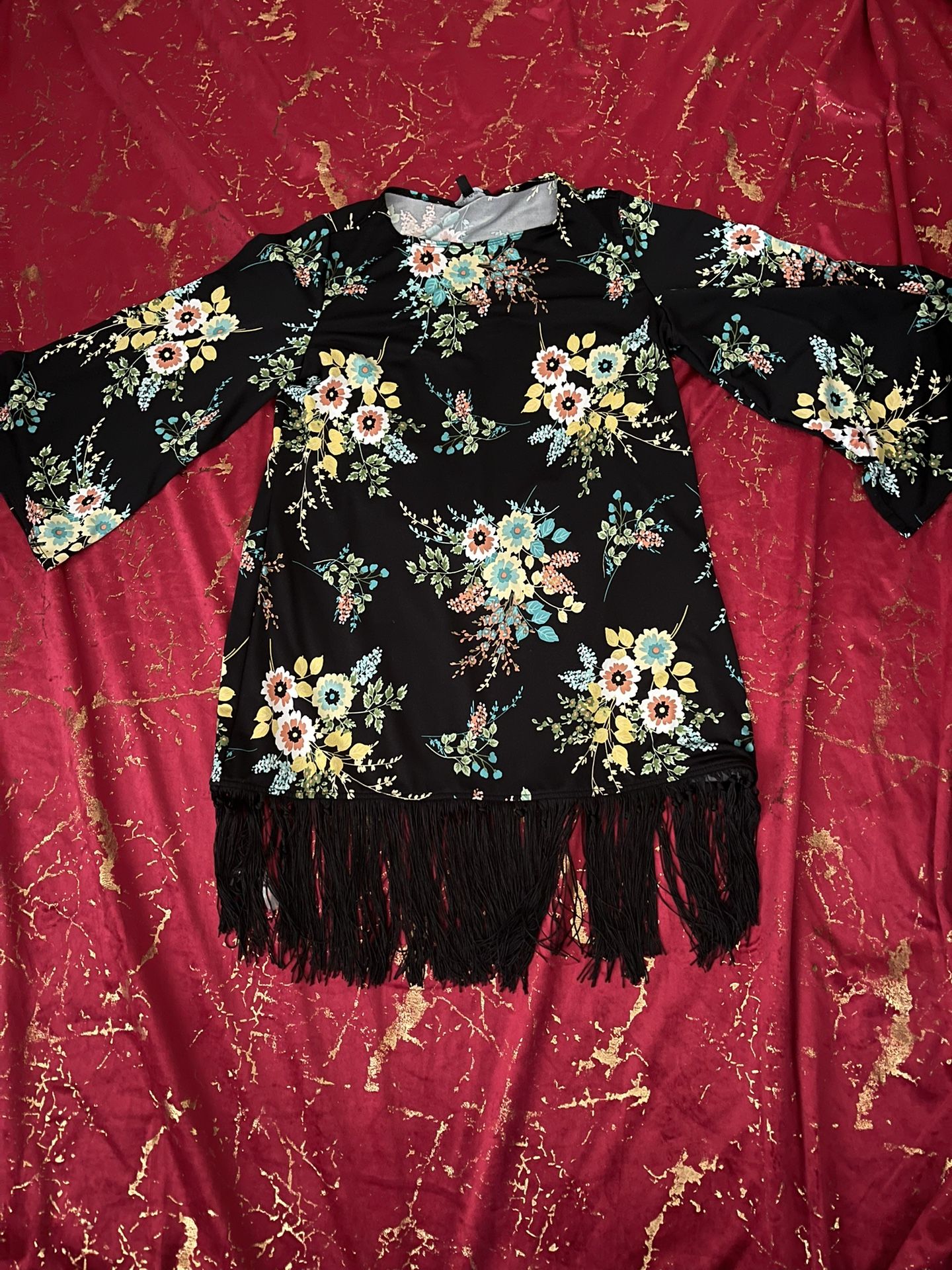 Black Flower Fringed Shirt