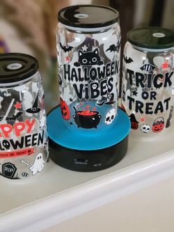 Halloween Vibes Glass tumbler Cup with Lid and glass straw**$10 each*