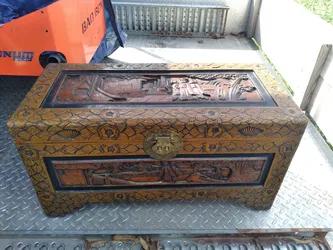 Vintage Custom Hand-Carved Chinese Camphor Wood Trunk Chest