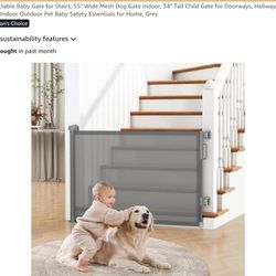Cideny Retractable Baby Gate for Stairs, 55" Wide Mesh Dog Gate Indoor, 34" Tall Child Gate for Doorways, Hallways, Deck, Indoor Outdoor Pet Baby Safe