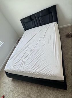 Black Faux Leather Platform Bed Frame with Mattress