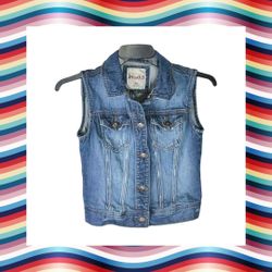 Mudd Ripped Worn Look Button Denim Jean Vest Women XS (May Be Juniors)