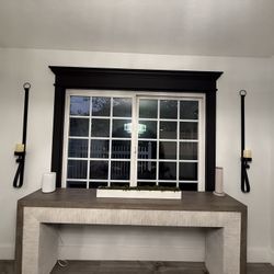 Pair Black Metal Wall Candle Holders 4ft Tall